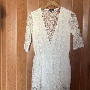 White, shorts jumpsuit, love by Chesley